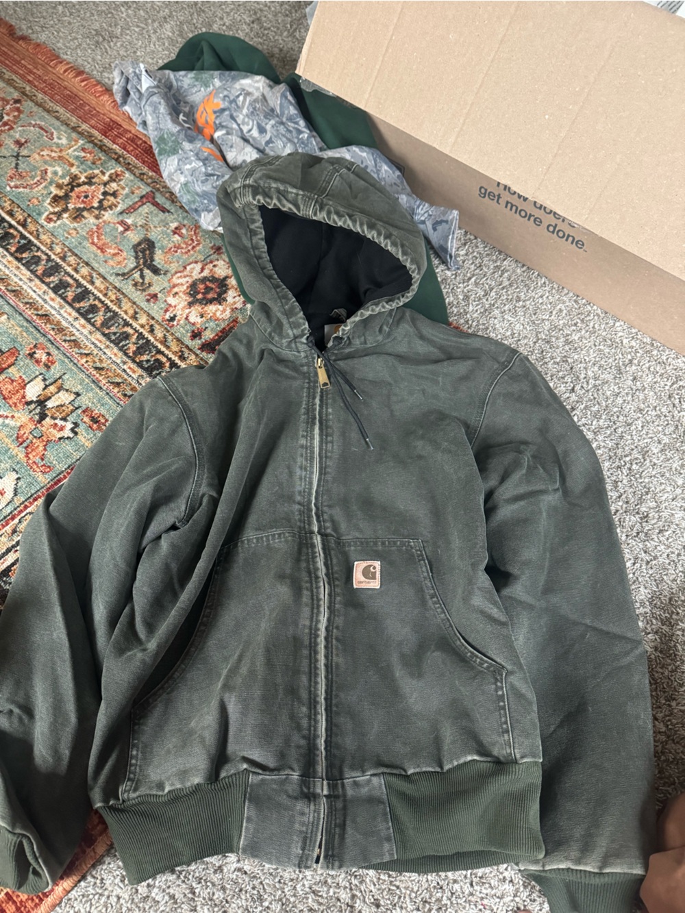 Vintage Carhartt Men’s Dark Green Hooded Field Jacket